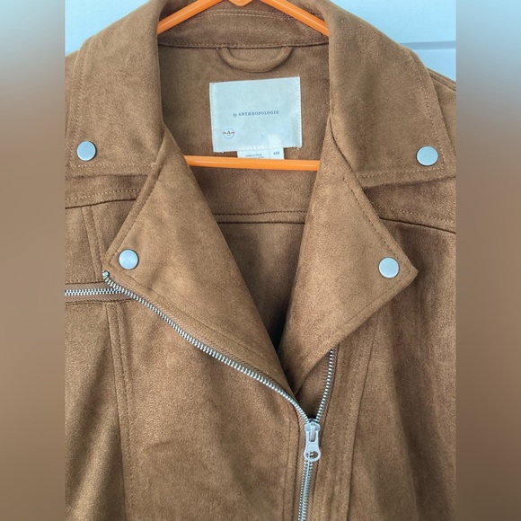 Anthropologie | Faux Suede Moto Jacket Brown Cropped Biker Size XXS - Picture 8 of 12